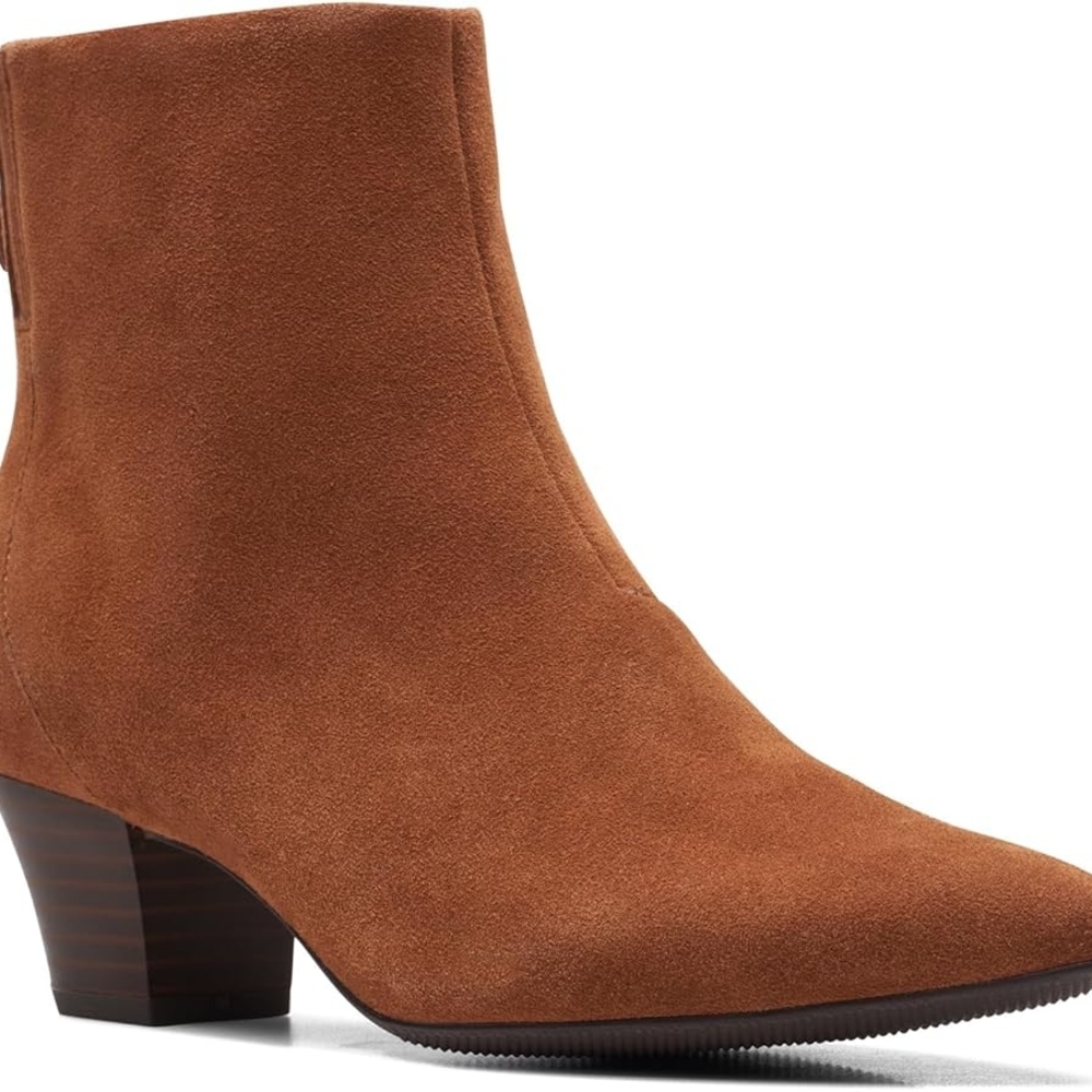 Clarks Tan Ankle Boots with Block Heel